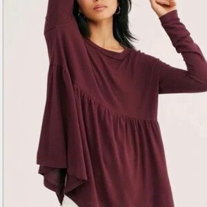 Free People Forever Your Girl Babydoll Long Sleeve Tunic Size S, 1054010 Garnet